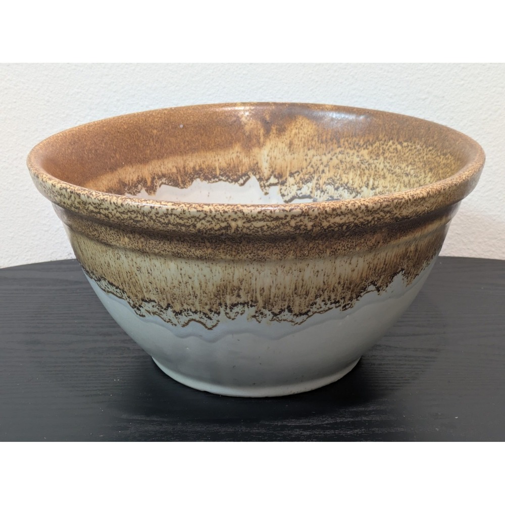 VTG McCoy Stoneware Serving Bowl Brown Drip Glaze Retro Kitchen Decor Big 1960s